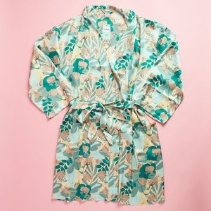 Pusheen Spring Box Exclusive Green Botanical Leaf Plant Satin Silk-Like Robe